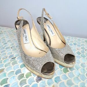 Jimmy Choo Silver Glitter Accents Slingback PumpsWomen's Size: 7.5